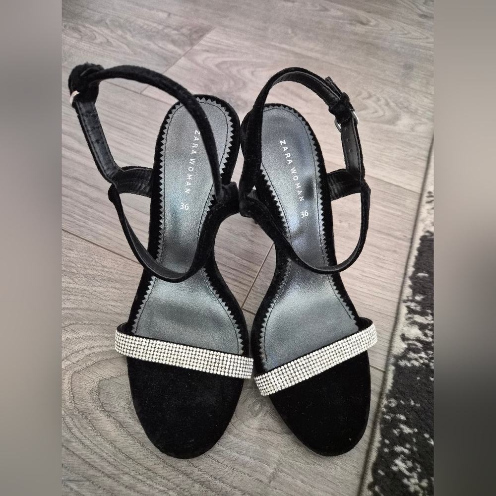 Zara Black velvet Heels with rhinestones